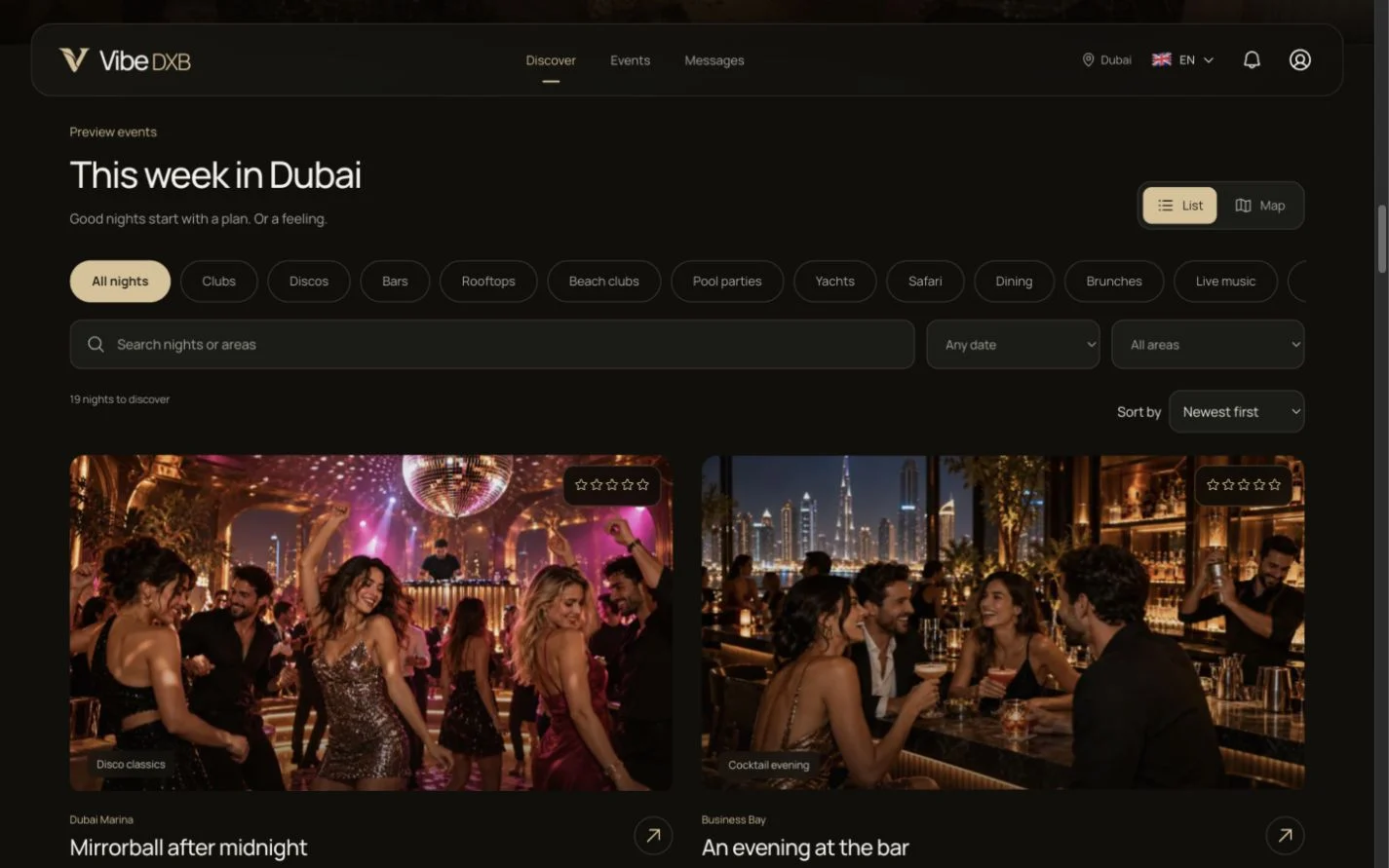 Vibe DXB · Event discovery · sample events